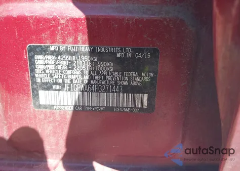 2015 Subaru Impreza 2.0I from USA, damaged, VIN JF1GPAA64FG271443